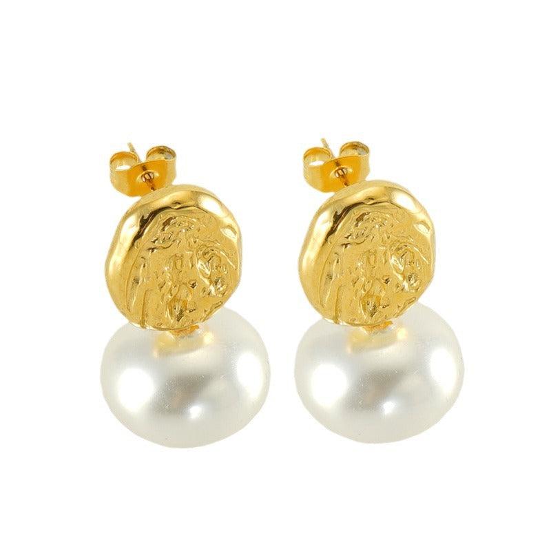 Gold-Plated Geometric Simulated Pearl Drop Earrings – Trendy Fashion Earrings - Begum