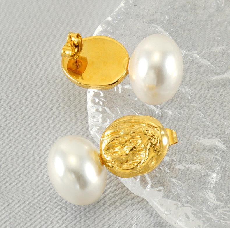 Gold-Plated Geometric Simulated Pearl Drop Earrings – Trendy Fashion Earrings - Begum