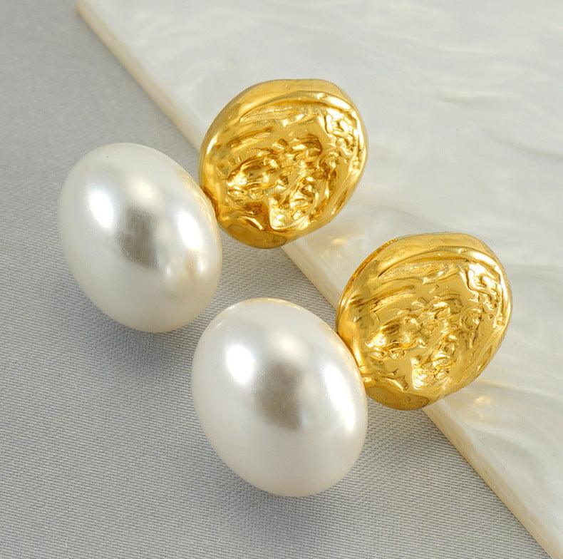 Gold-Plated Geometric Simulated Pearl Drop Earrings – Trendy Fashion Earrings - Begum