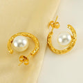 Gold Hoop Earrings with Simulated Pearl – Modern Geometric Drop Earrings - Begum