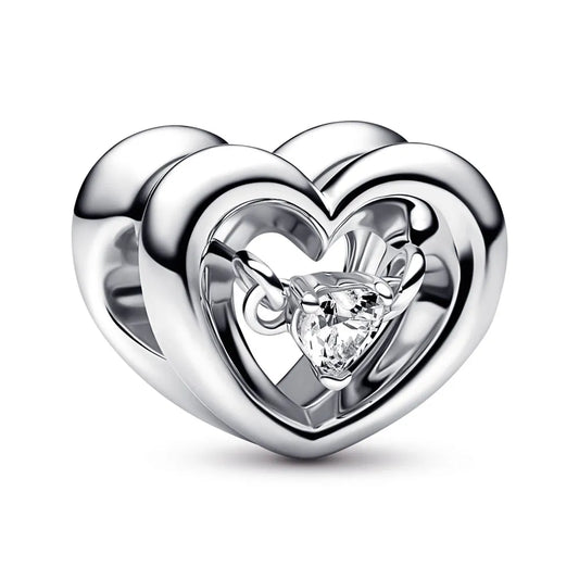 Open heart sterling silver charm with clear cubic zirconia