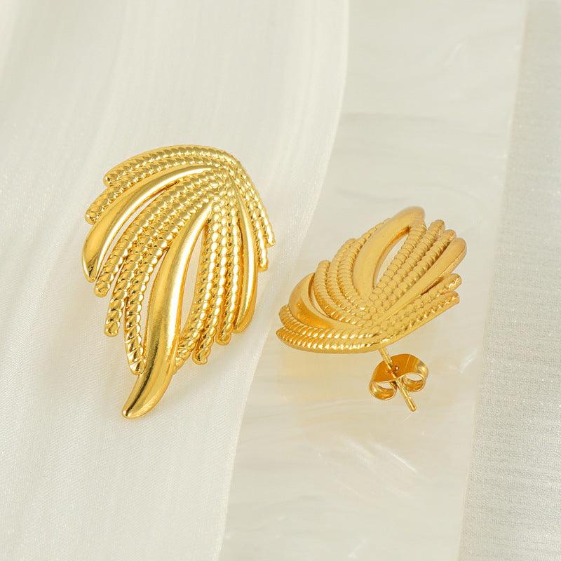 Gold-Plated Geometric Feather Stud Earrings – Bold Punk Style Earrings - Begum