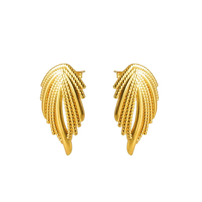 Gold-Plated Geometric Feather Stud Earrings – Bold Punk Style Earrings - Begum