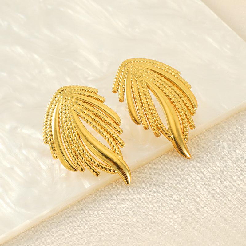 Gold-Plated Geometric Feather Stud Earrings – Bold Punk Style Earrings - Begum