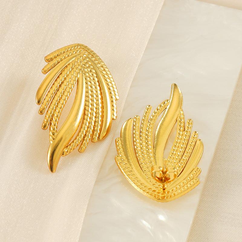 Gold-Plated Geometric Feather Stud Earrings – Bold Punk Style Earrings - Begum