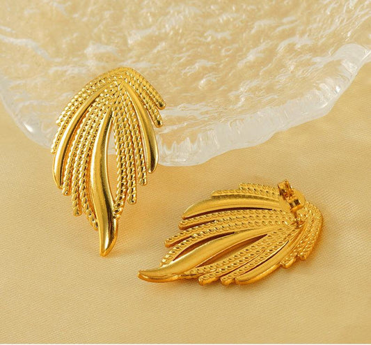 Gold-Plated Geometric Feather Stud Earrings – Bold Punk Style Earrings - Begum