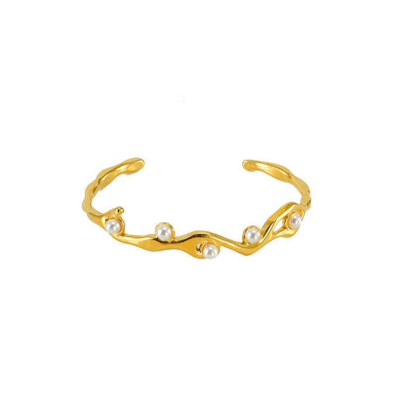 Gold Wave Cuff Bracelet with Pearl Accents – Trendy Coastal Jewelry - Begum