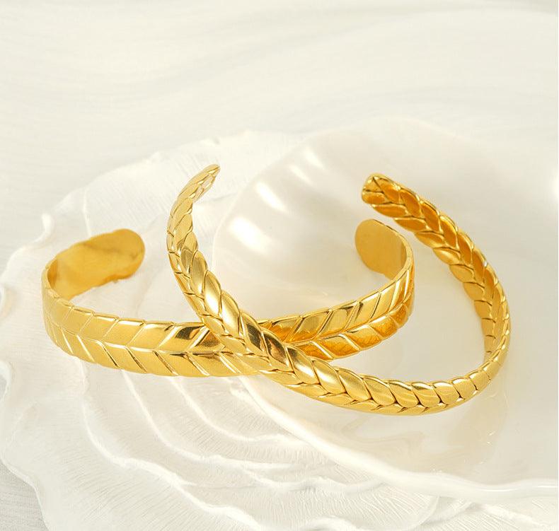 Gold Braided Cuff Bracelet - Adjustable Minimalist Fashion Accessory - Begum