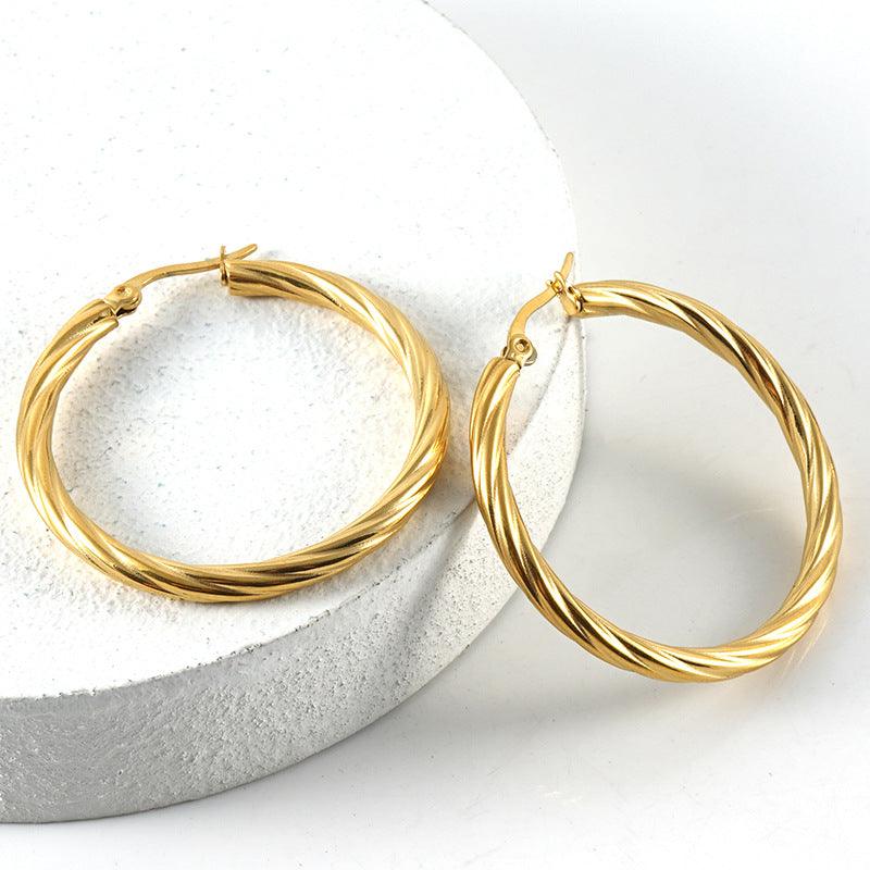 Twisted Gold Hoop Earrings – Elegant 18K Gold-Plated Fashion Accessory - Begum