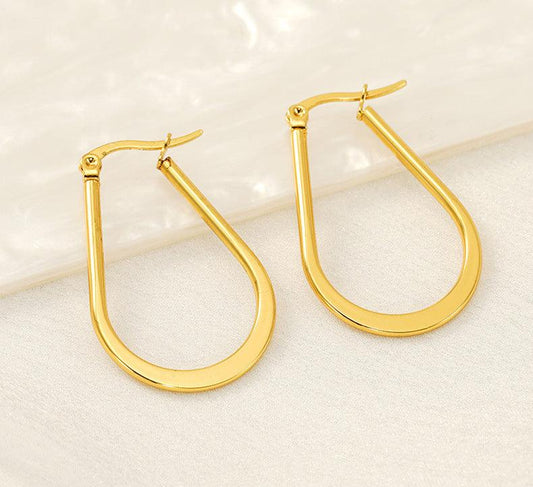 Geometric Teardrop Gold Hoop Earrings – Sleek Modern Design - Begum