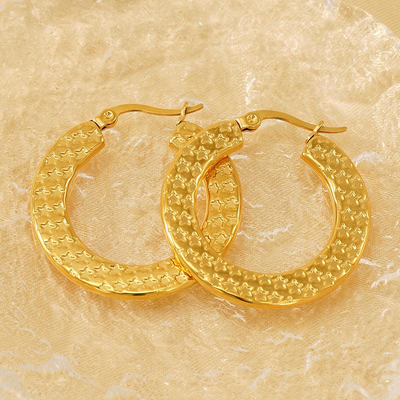 Elegant Star-Patterned Gold Hoop Earrings – Statement Accessory for Every Occasion - Begum