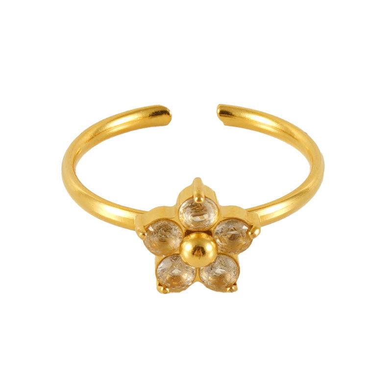 18K Gold-Plated Adjustable Flower Ring with Zircon Stones - Begum