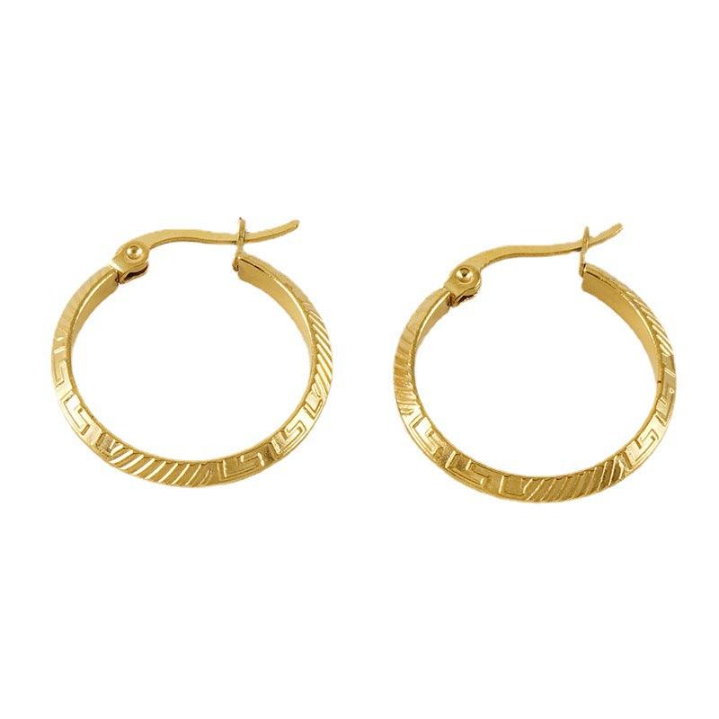 Gold-Plated Greek Pattern Hoop Earrings – Elegant and Durable - Begum