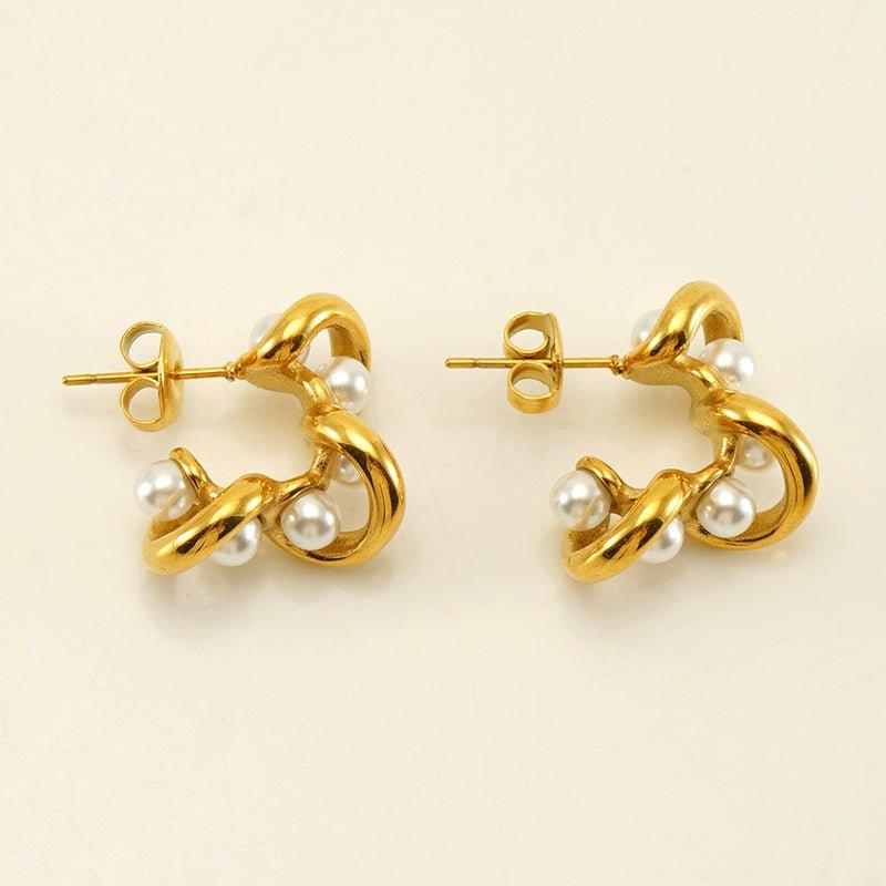 18K Gold-Plated Pearl Stud Earrings – Trendy Vintage Earrings - Begum