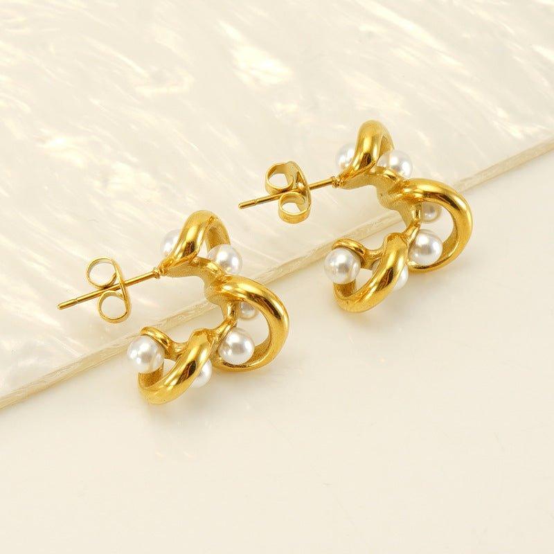 18K Gold-Plated Pearl Stud Earrings – Trendy Vintage Earrings - Begum