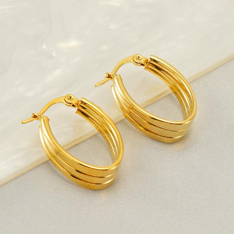 Triple-Band 18K Gold Plated Hoop Earrings – Bold and Stylish Design - Begum