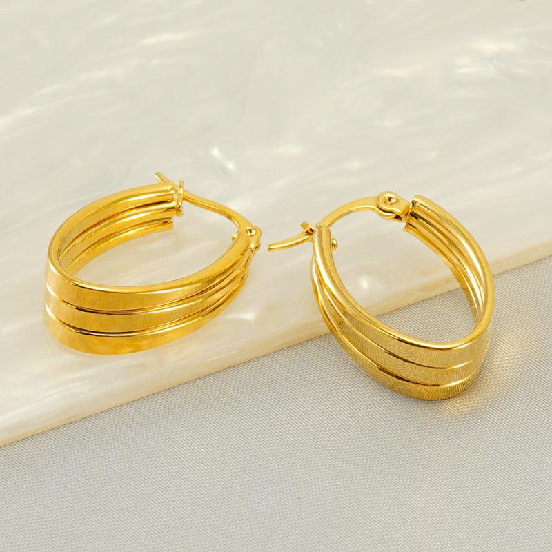 Triple-Band 18K Gold Plated Hoop Earrings – Bold and Stylish Design - Begum