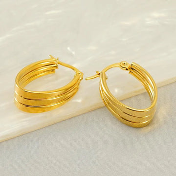 Triple-Band 18K Gold Plated Hoop Earrings – Bold and Stylish Design - Begum