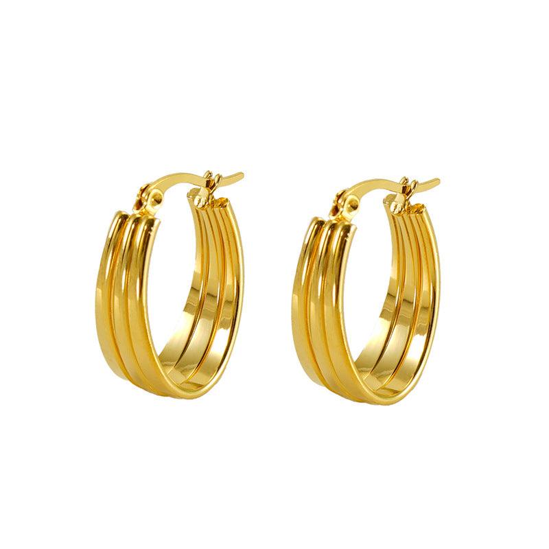 Triple-Band 18K Gold Plated Hoop Earrings – Bold and Stylish Design - Begum