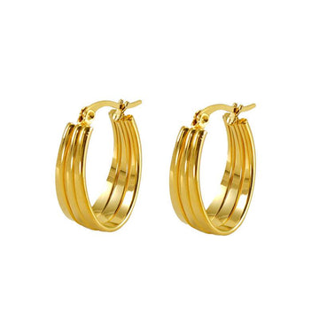 Triple-Band 18K Gold Plated Hoop Earrings – Bold and Stylish Design - Begum