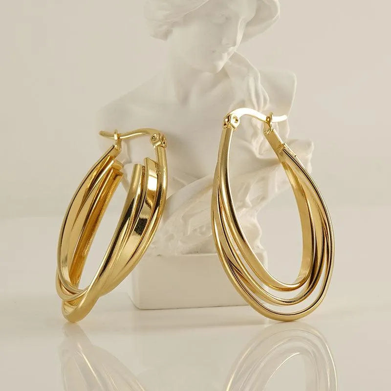 Triple-Layer 18K Gold Plated Hoop Earrings – Chic and Elegant Design - Begum