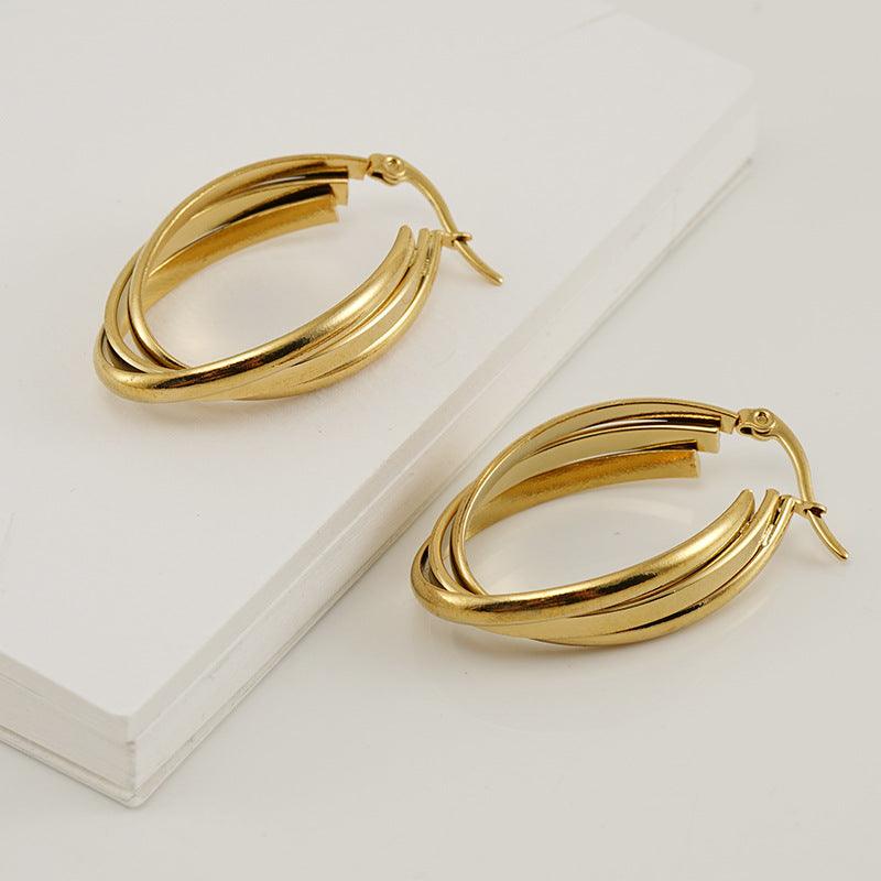 Triple-Layer 18K Gold Plated Hoop Earrings – Chic and Elegant Design - Begum