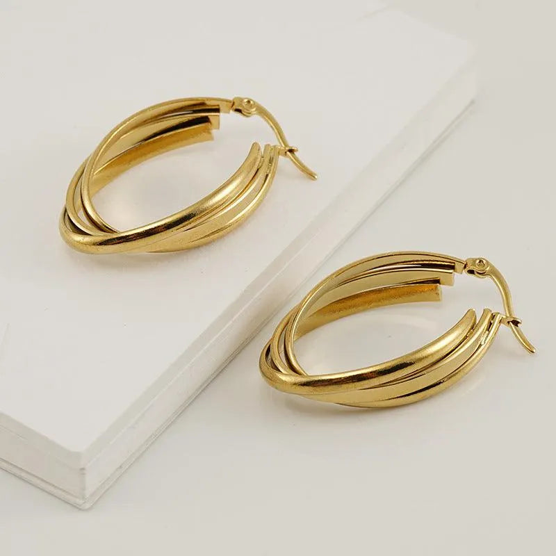 Triple-Layer 18K Gold Plated Hoop Earrings – Chic and Elegant Design - Begum