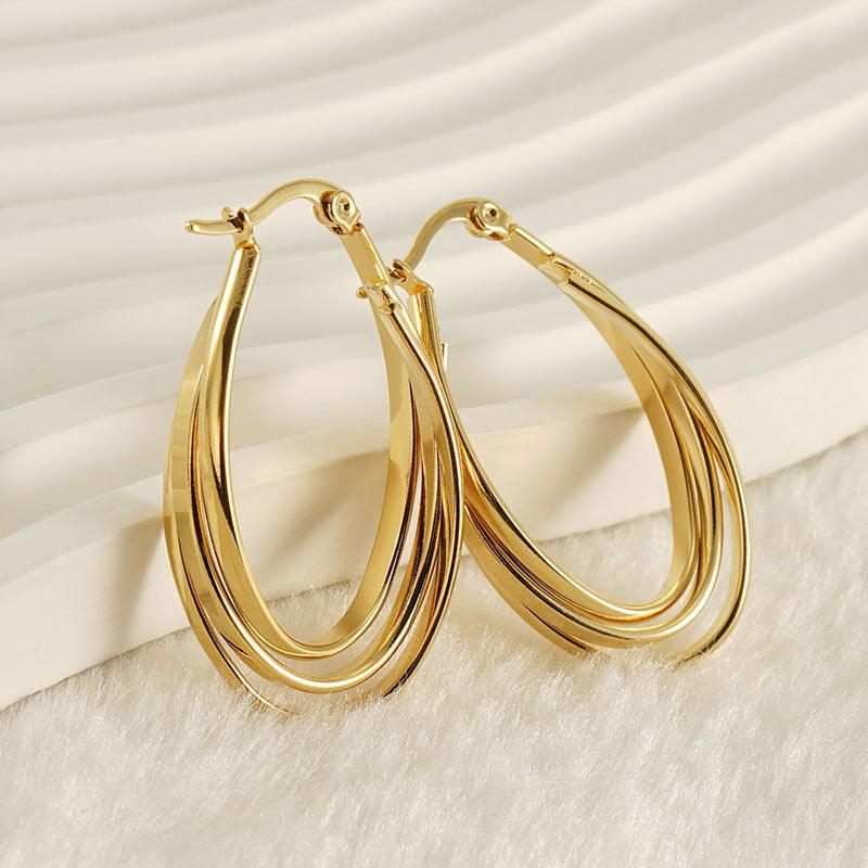 Triple-Layer 18K Gold Plated Hoop Earrings – Chic and Elegant Design - Begum