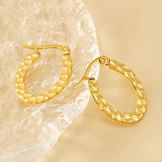 Textured Gold Hoop Earrings – 18K Gold Plated Stainless Steel - Begum