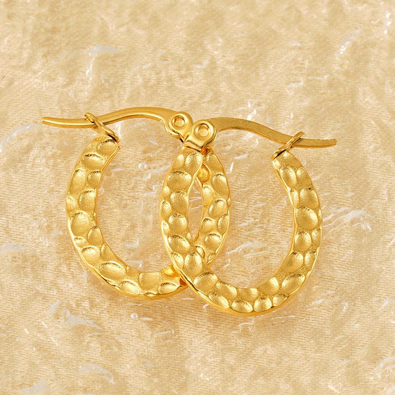 Textured Gold Hoop Earrings – 18K Gold Plated Stainless Steel - Begum