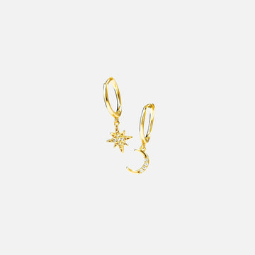 Celestial Huggies in Gold with star and moon charms