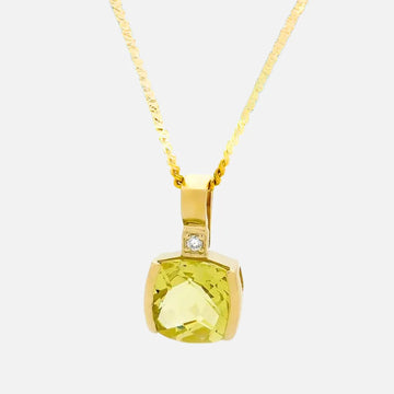 9ct Gold Lemon Quartz with Diamond Pave Set Pendant
