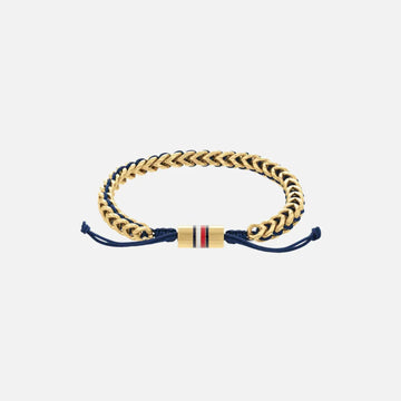 Tommy Hilfiger Jewellery Gold Steel & Navy Nylon Cord Men's Rope Bracelet