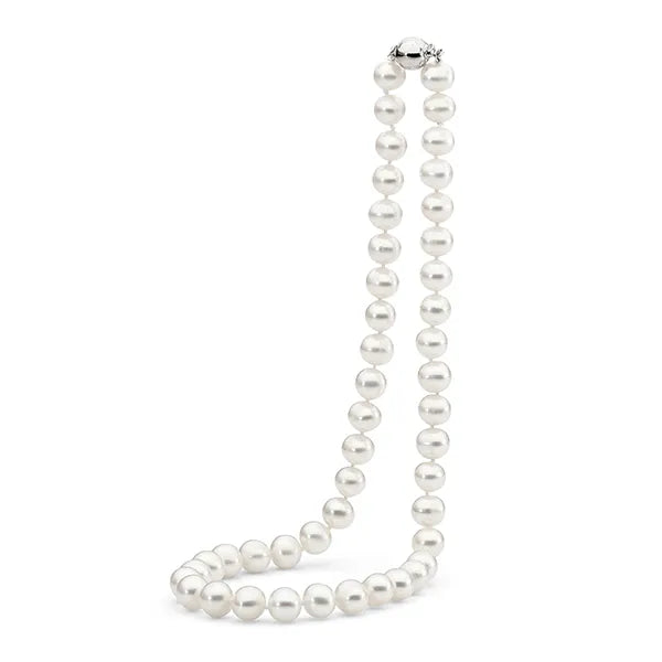 Sterling Silver White Round Freshwater Pearl Strand