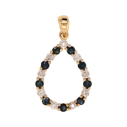 Yellow Gold Diamond and Sapphire Tear Drop Pendant