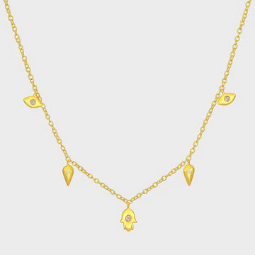 Charm Necklace Featuring Eye, Teardrop & Hand Motifs