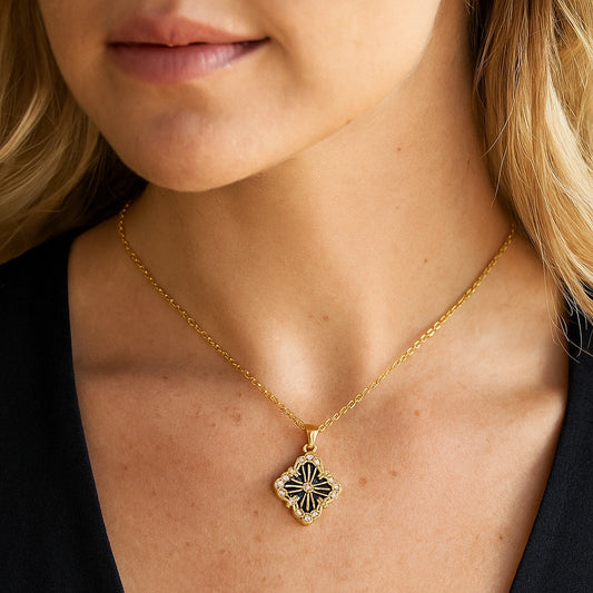 Black Floral Pendant Necklace
