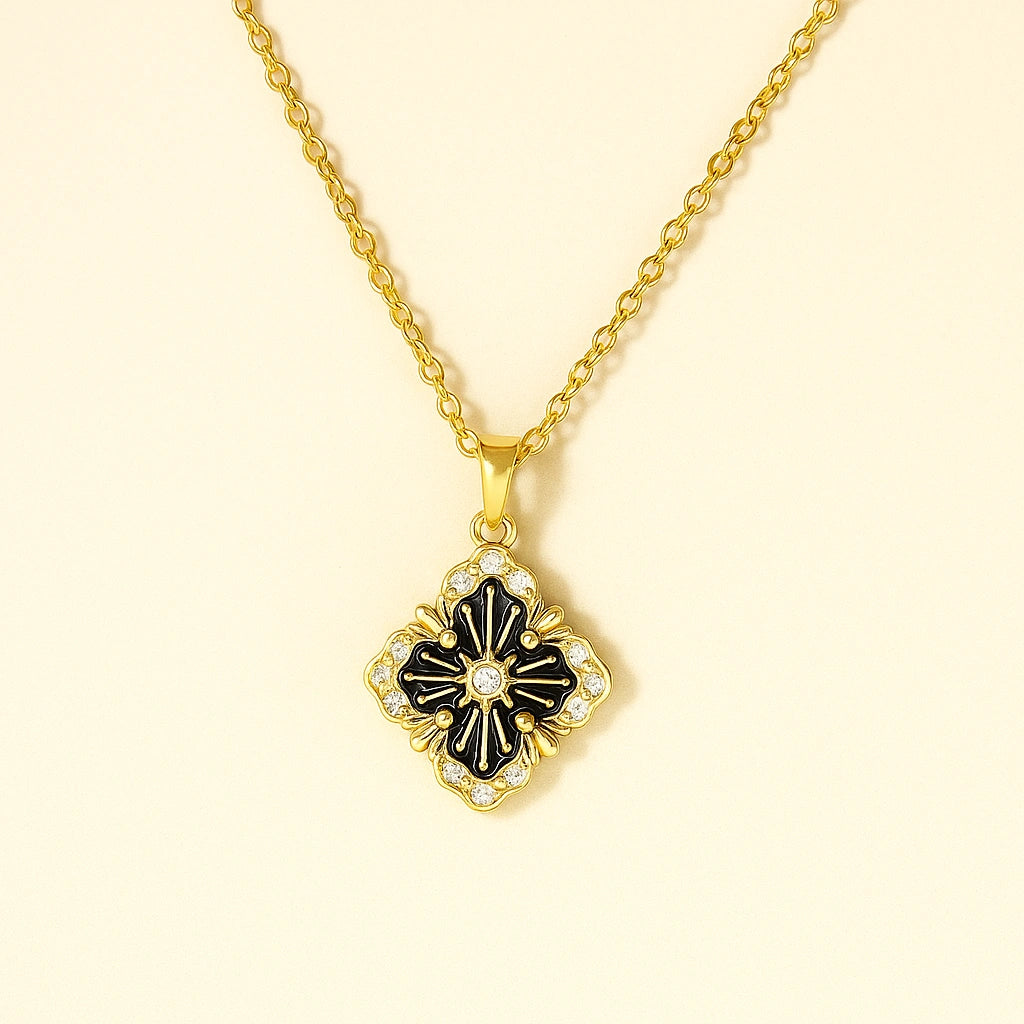 Black Floral Pendant Necklace