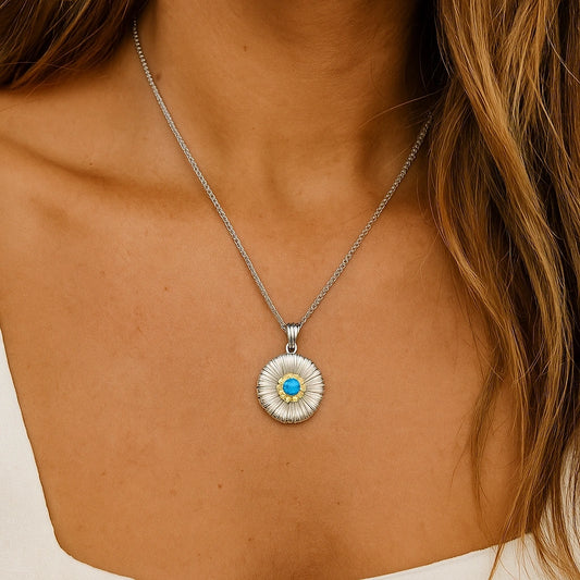 Turquoise Sunburst Copper Pendant Necklace