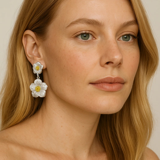 Floral Silver & Gold Drop Earrings