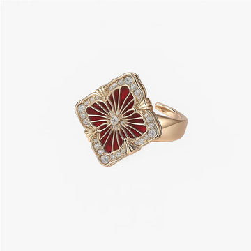 Red Floral Zircon Copper Ring