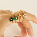 18K Gold-Plated Adjustable Flower Ring with Zircon Stones - Begum