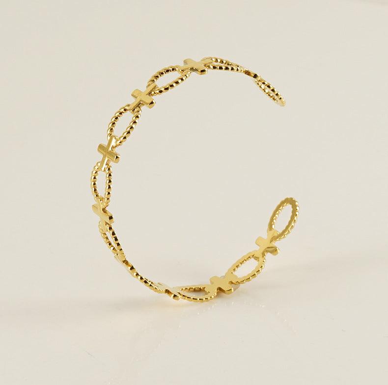 Gold-Filled Cross-Link Cuff Bracelet – Trendy Geometric Design for Modern Style - Begum