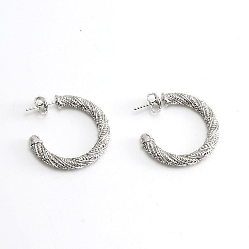 Silver Twisted Rope Hoop Earrings - Begum