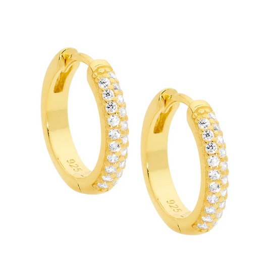 Ellani Gold Plated Cubic Zirconia Pave 16mm Hoop Earrings