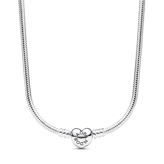 Snake chain sterling silver necklace with heart clasp