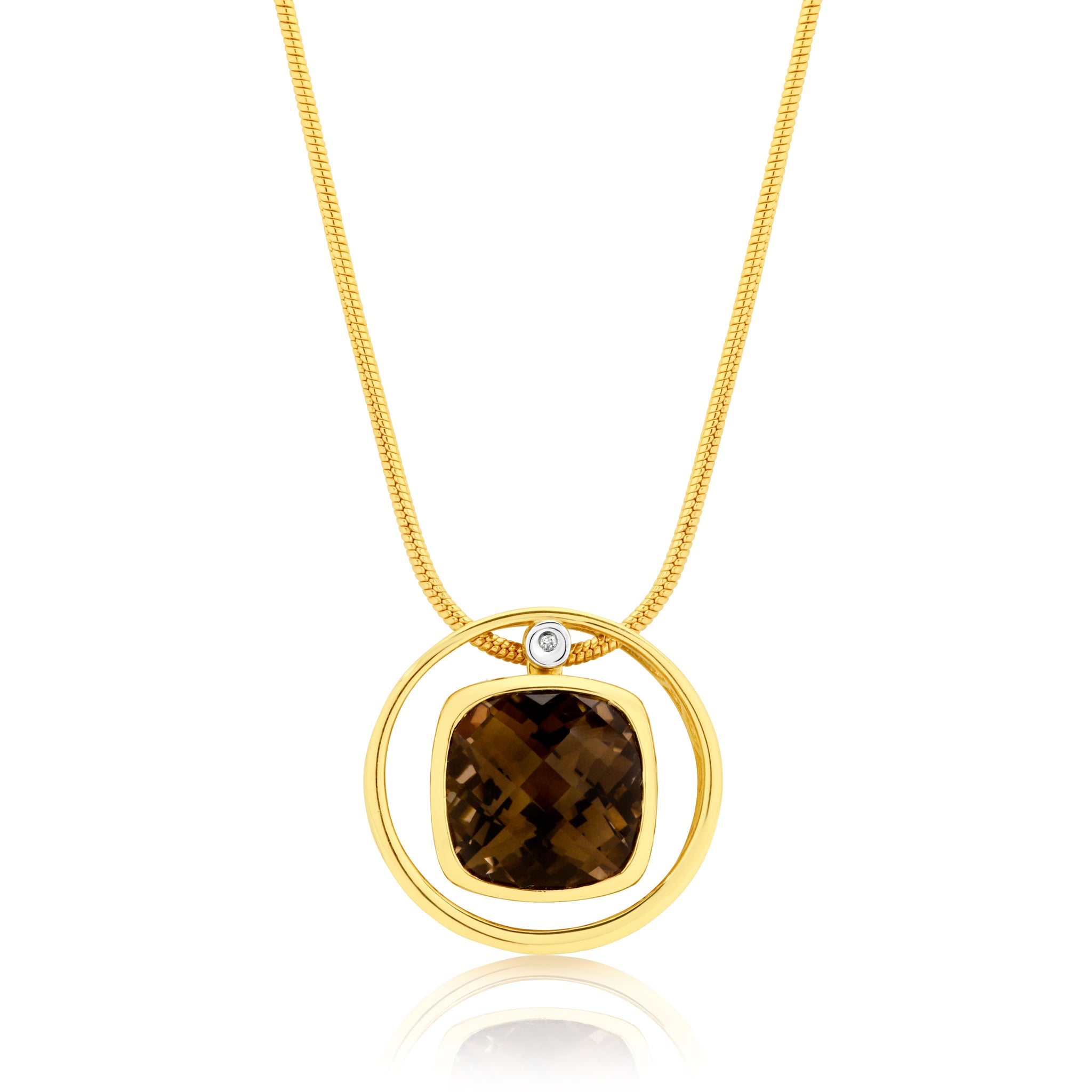 Smokey Quartz & Diamond Round Slider Pendant