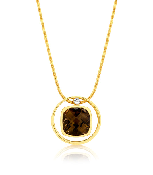 Smokey Quartz & Diamond Round Slider Pendant