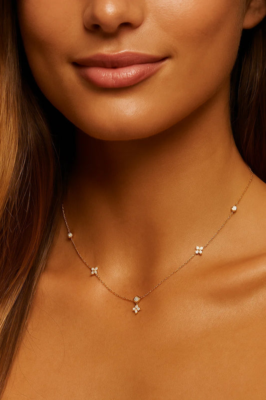 Moissanite Floral Pendant Necklace in Sterling Silver