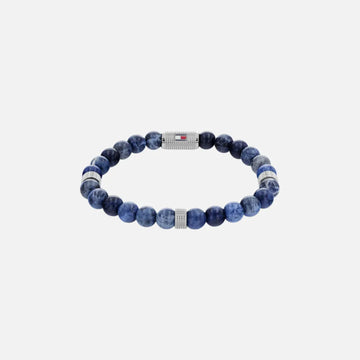 Tommy Hilfiger Jewellery Stainless Steel & Blue Dark Sodalite Bead & Blue Elastic Rop Men's Stone Bracelet